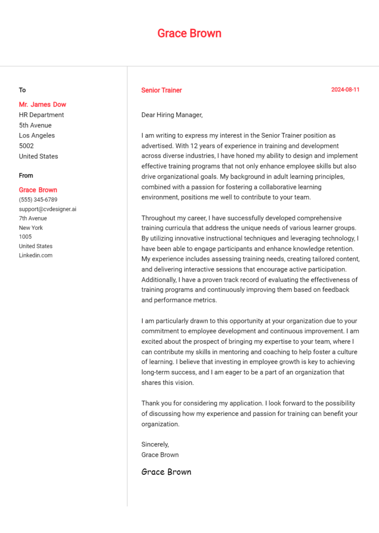 12 Senior Trainer Cover Letter Example for 2025: Ultimate Guide 1 12 Senior Trainer Cover Letter Example for 2025: Ultimate Guide
