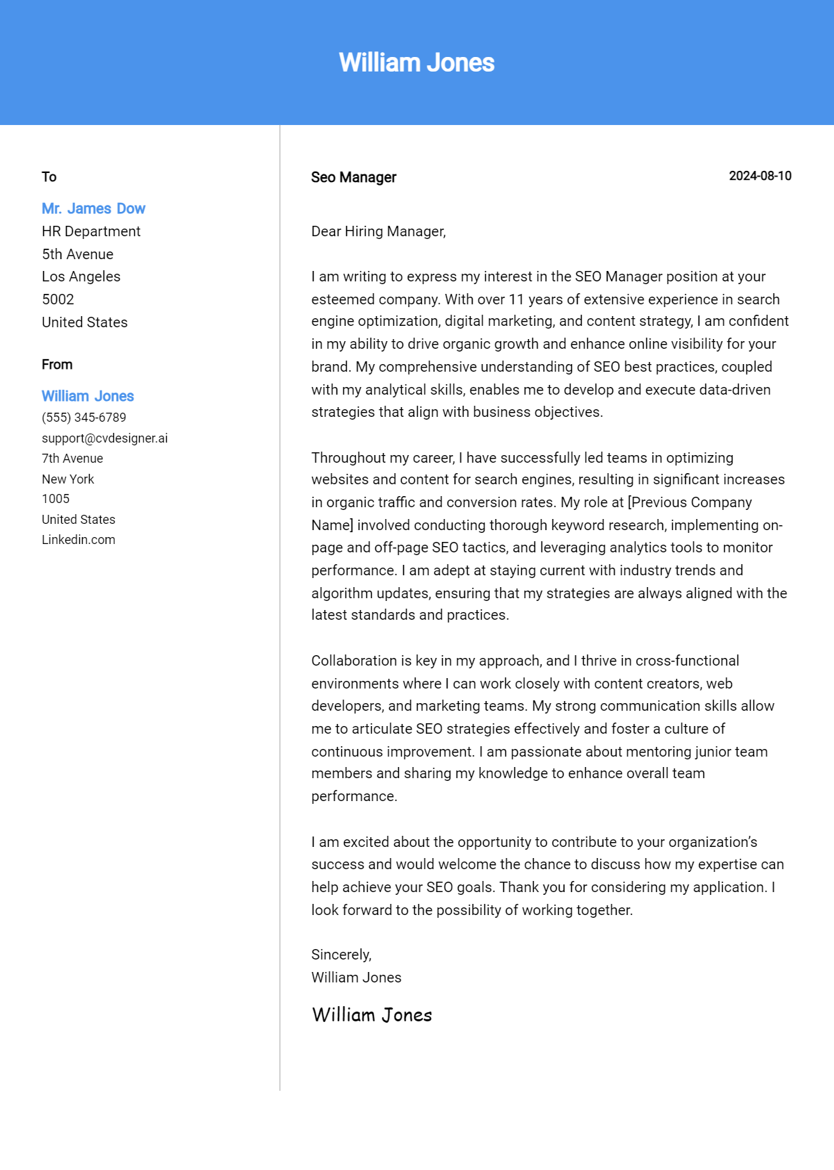 seo manager cover letter example