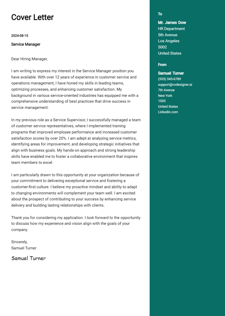 10 Service Manager Cover Letter Examples and Templates for 2025