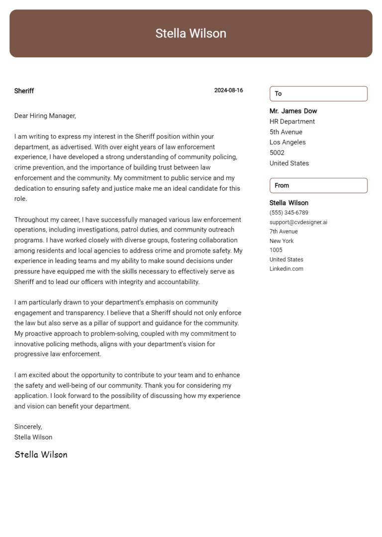 Sheriff Cover Letter Example for 2025 (Free Templates)