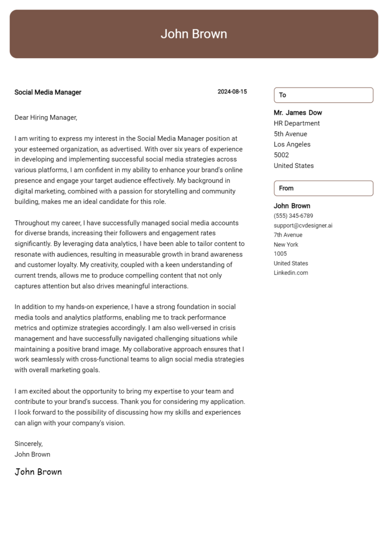 Social Media Manager Cover Letter Example for 2025 (Download Templates)