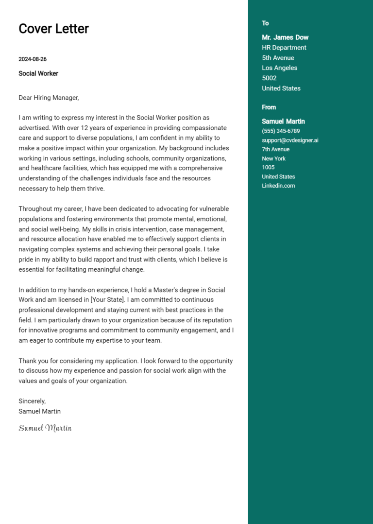 Social Worker Cover Letter Example for 2025 (Free Templates)