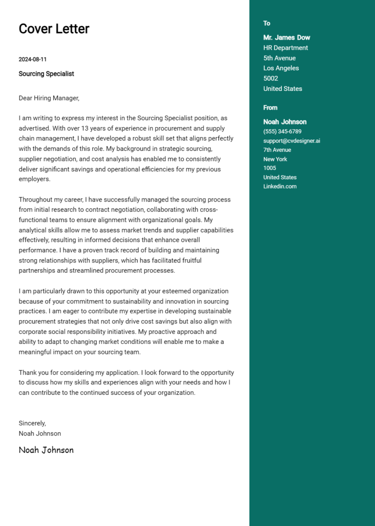 Sourcing Specialist Cover Letter Examples with Writing Tips for 2025