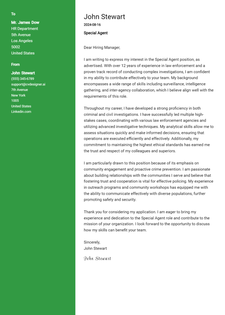 Special Agent Cover Letter Example for 2025: Free Templates