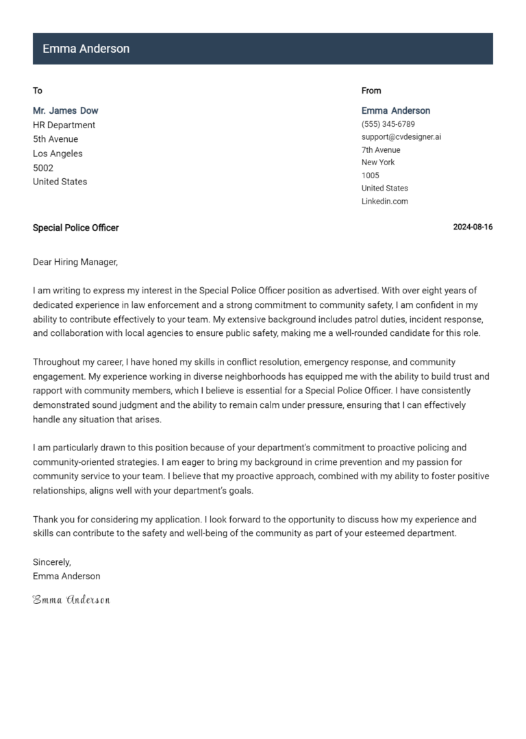 Special Police Officer Cover Letter Examples & Samples for 2025