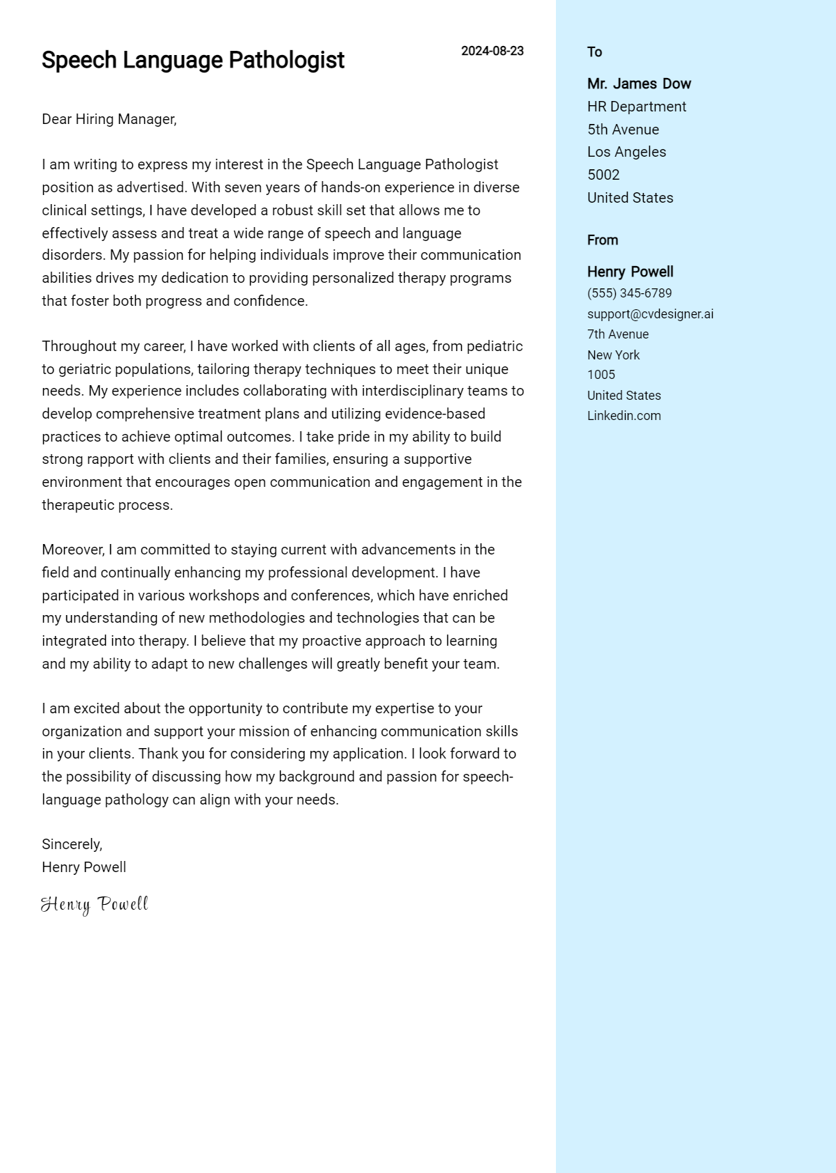 speech language pathologist cover letter example