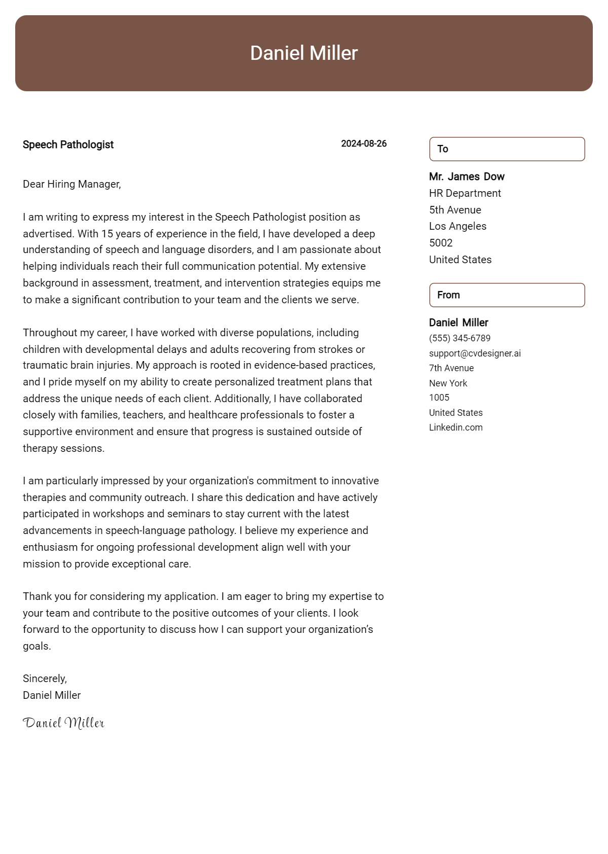 speech pathologist cover letter example