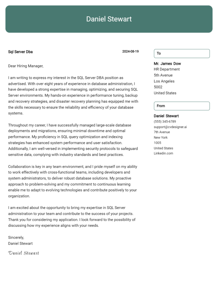 sql server dba cover letter example