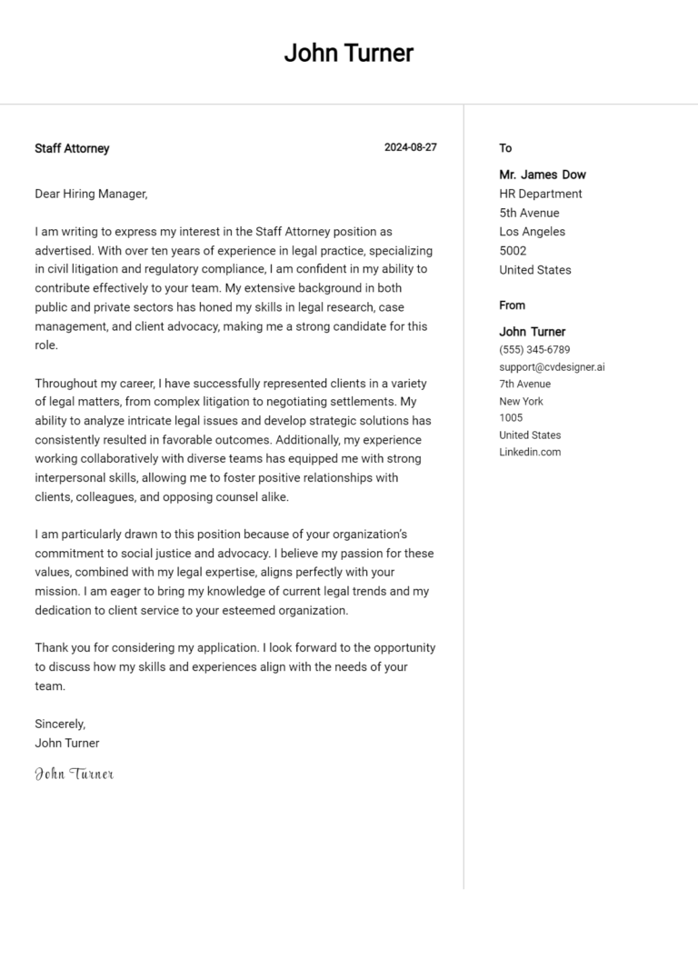 12 Staff Attorney Cover Letter Examples for 2025 (Complete Writing Guide)