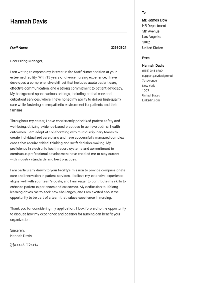 36 Staff Nurse Cover Letter Examples for 2025: Expert Tips & Templates