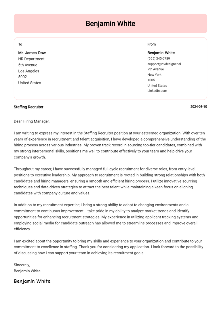 14 Staffing Recruiter Cover Letter Examples for 2025 (Downloadable)