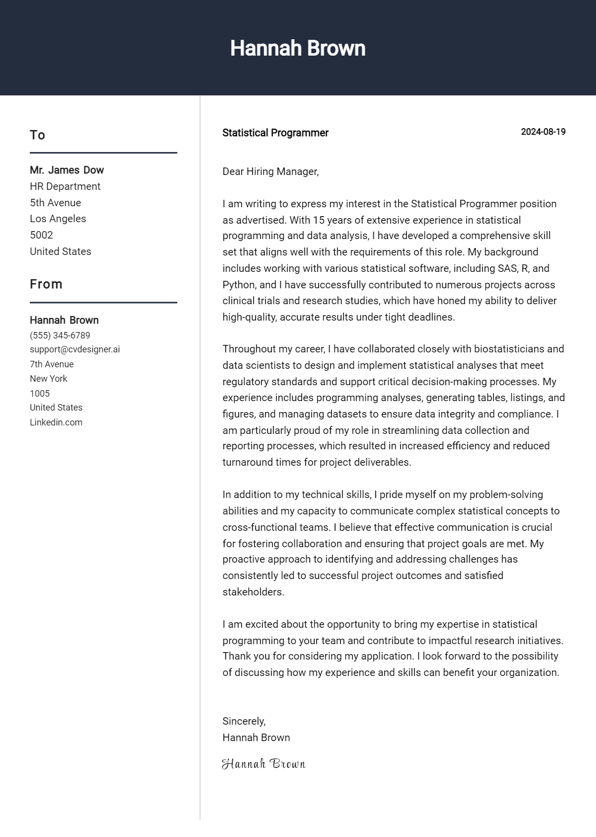 statistical programmer cover letter example