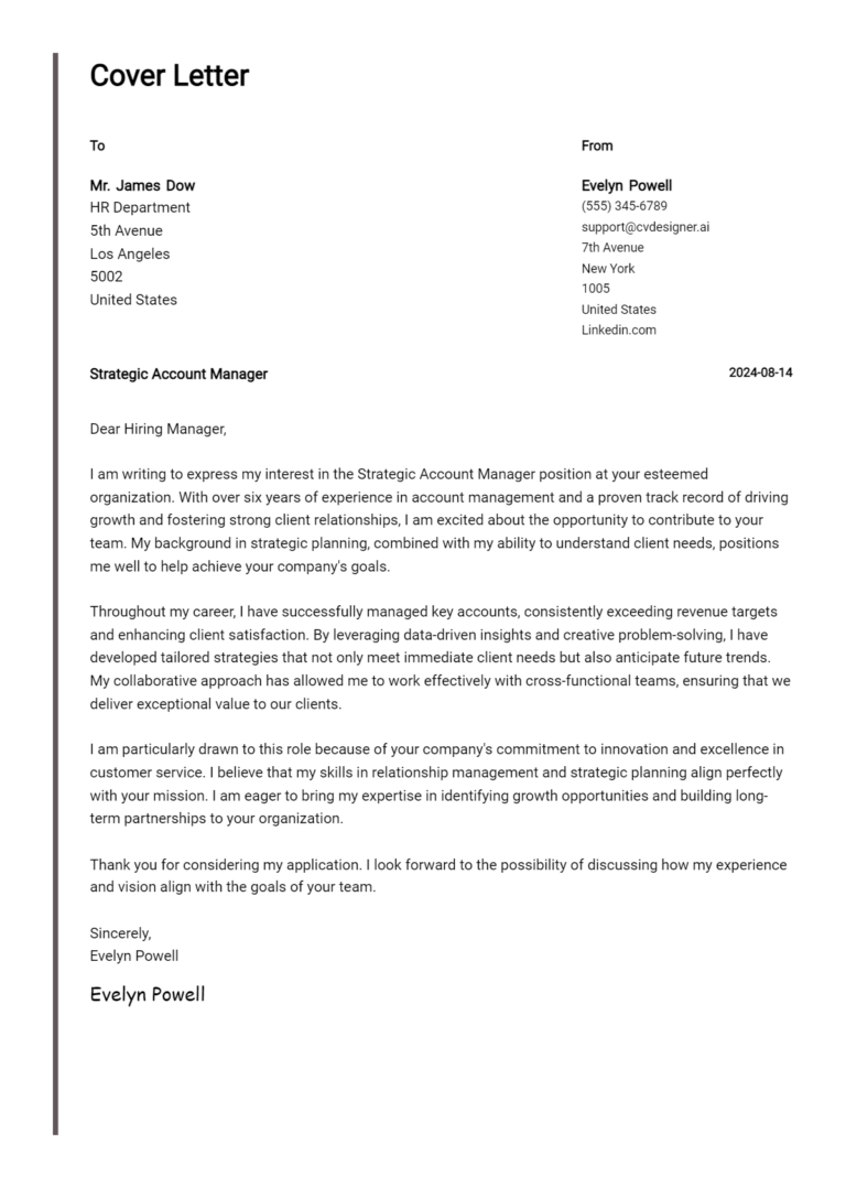 11 Strategic Account Manager Cover Letter Examples for 2025: Proven Tips 1 11 Strategic Account Manager Cover Letter Examples for 2025: Proven Tips