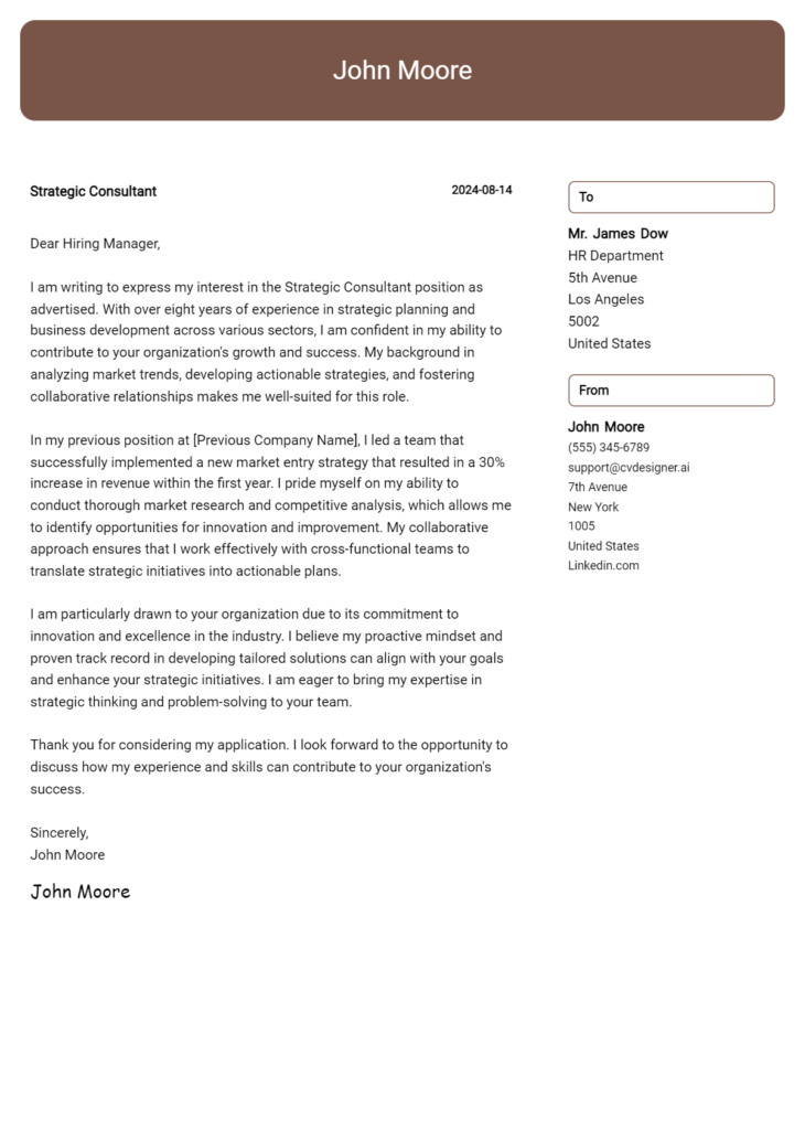 strategic consultant cover letter example