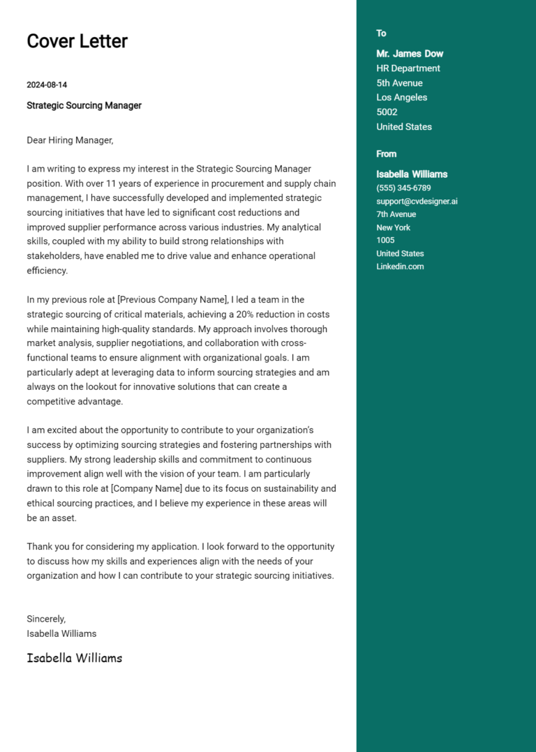 Strategic Sourcing Manager Cover Letter Examples and Templates for 2025