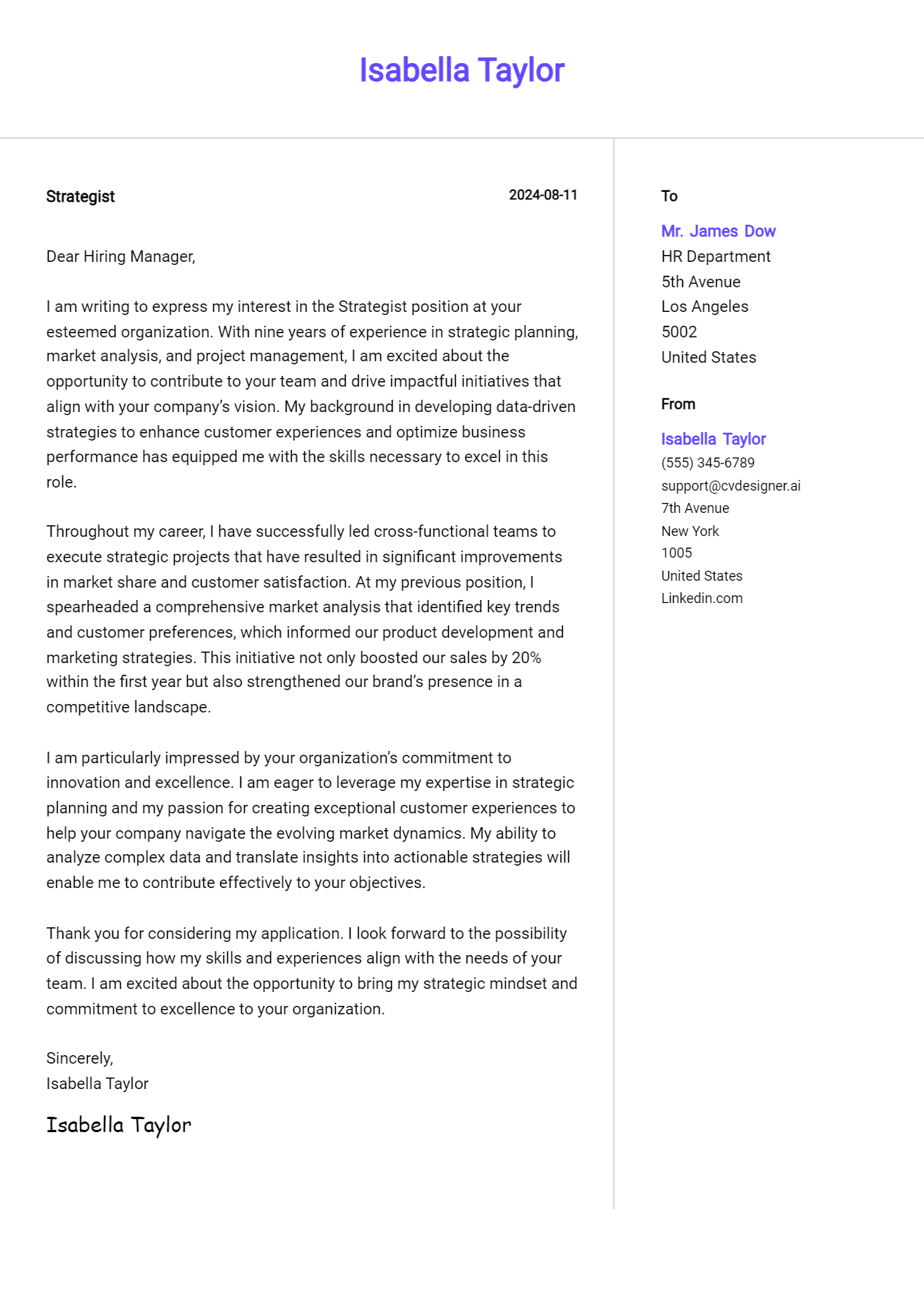 strategist cover letter example
