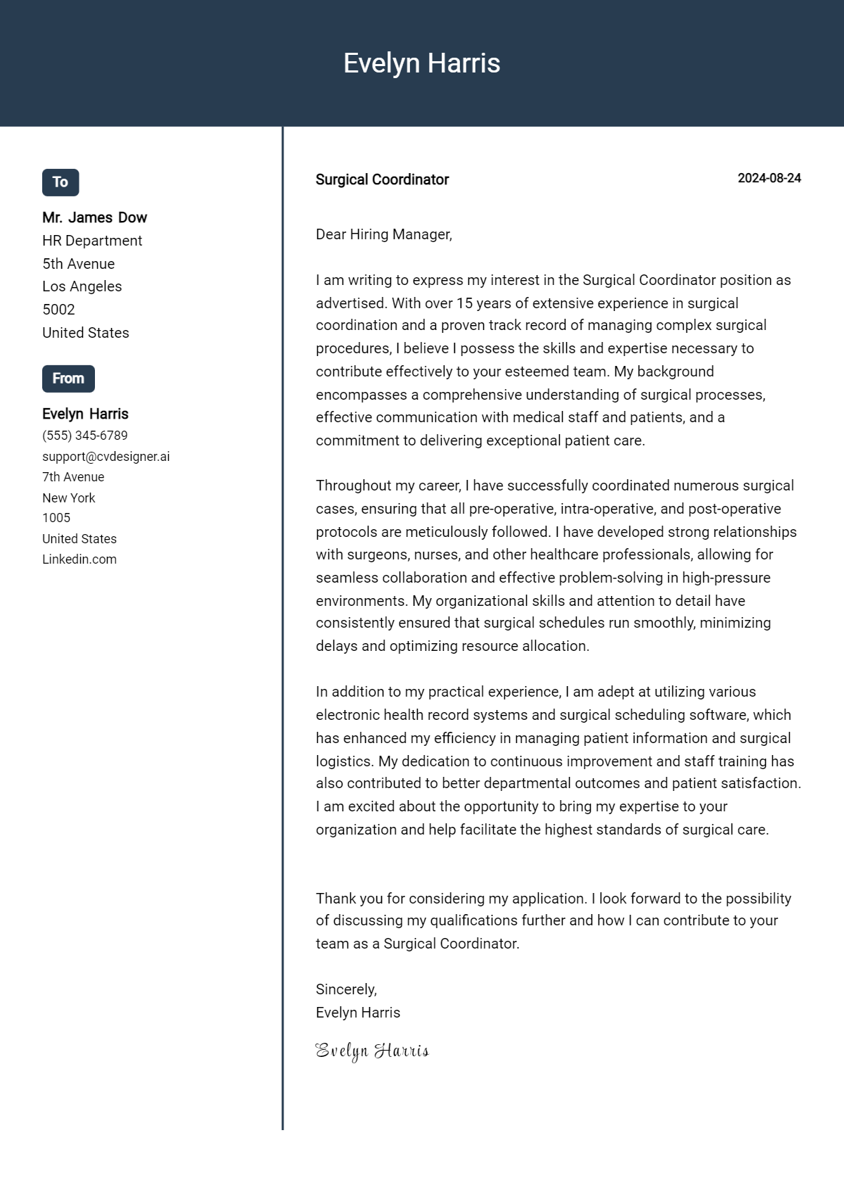 surgical coordinator cover letter example