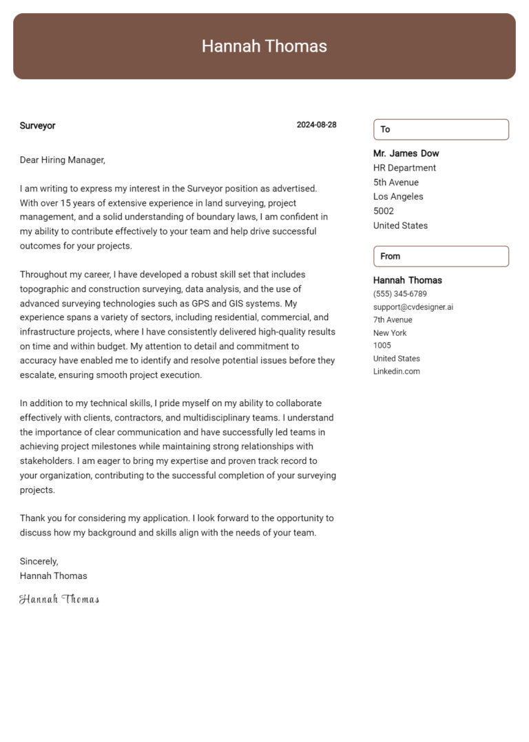 Surveyor Cover Letter Example for 2025: Expert Tips & Templates