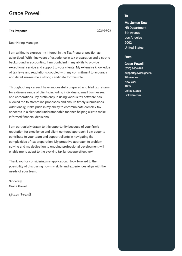 12 Tax Professional Cover Letter Examples for 2024 (Download Templates ...