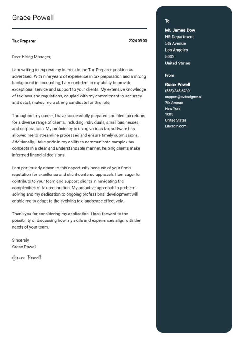 14 Tax Preparer Cover Letter Examples & Samples for 2025