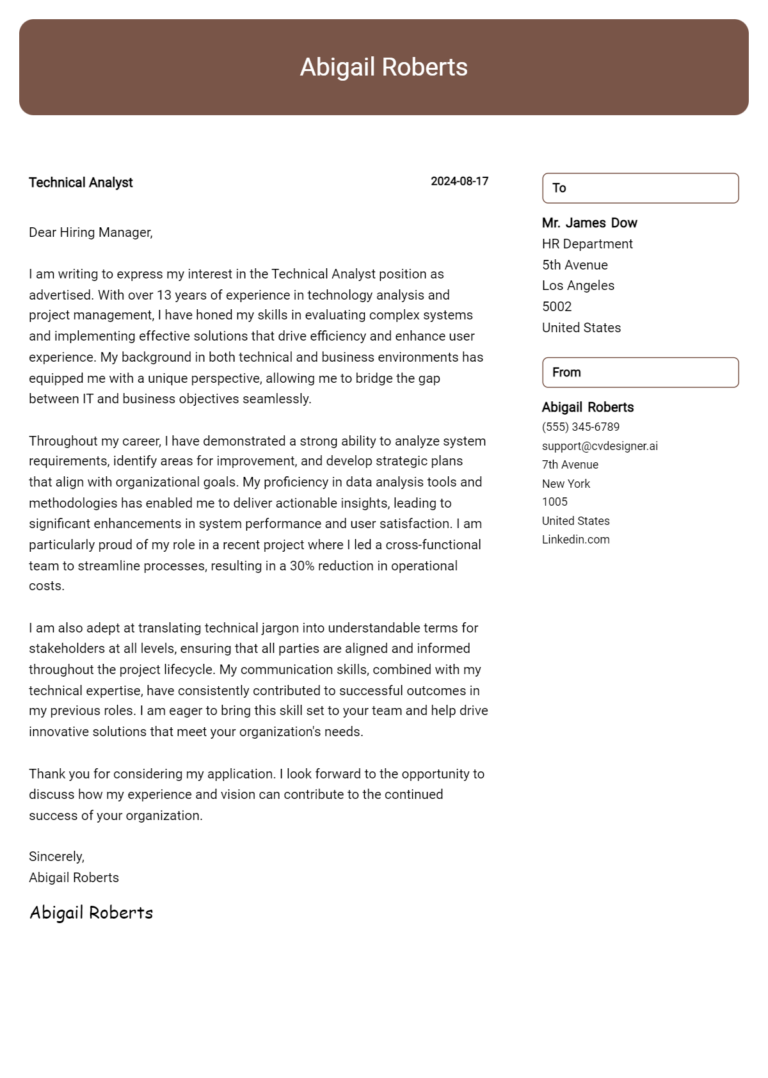 14 Technical Analyst Cover Letter Examples for 2025: Top CV Skills