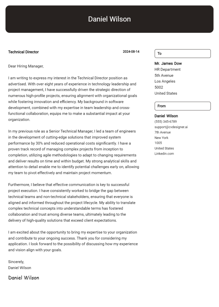 Technical Director Cover Letter Example for 2025 (Writing Guide) 1 Technical Director Cover Letter Example for 2025 (Writing Guide)
