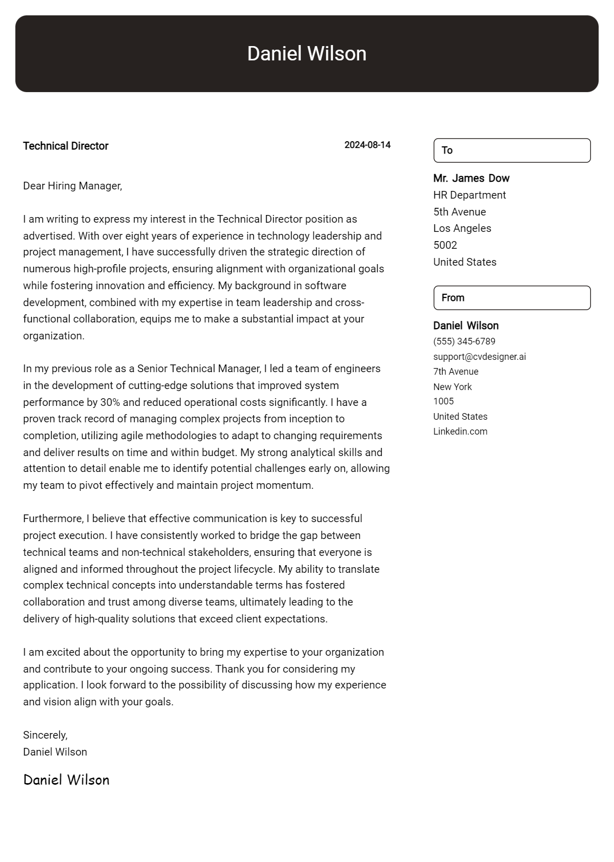 technical director cover letter example