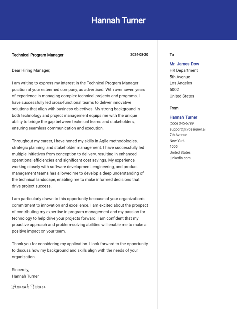 12 Technical Program Manager Cover Letter Examples for 2025 (Writing Guide) 1 12 Technical Program Manager Cover Letter Examples for 2025 (Writing Guide)