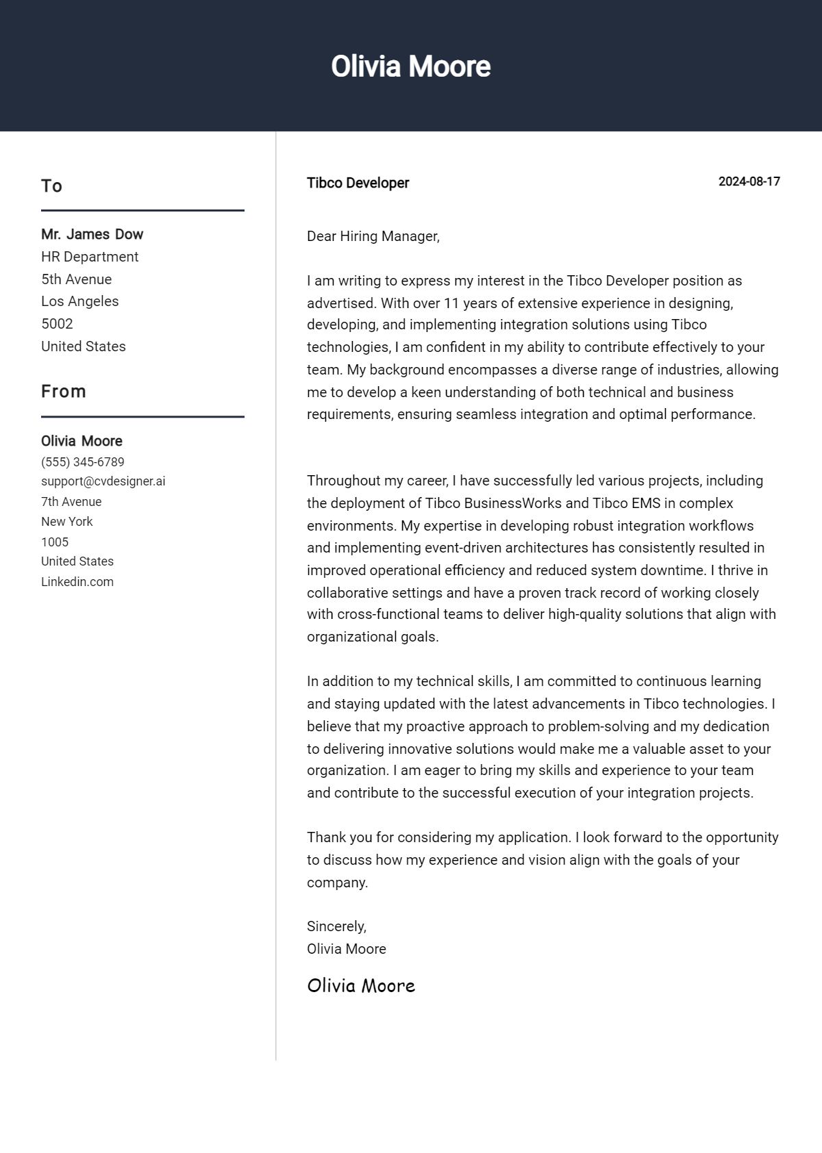 tibco developer cover letter example