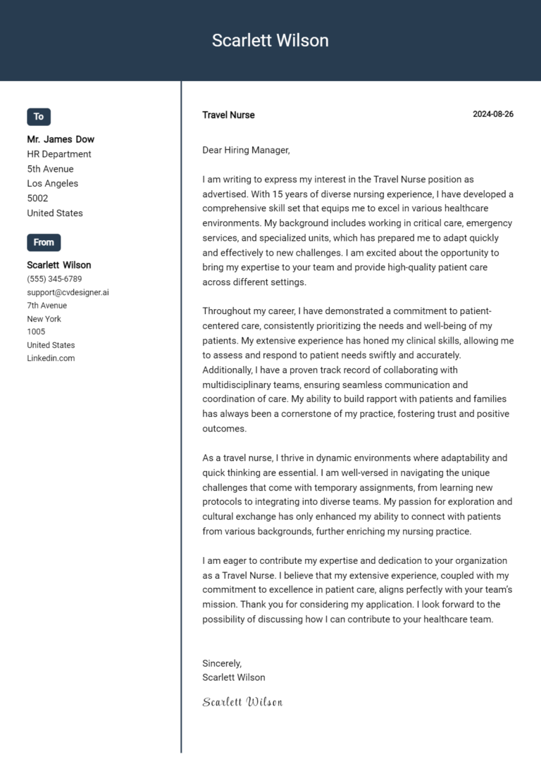 Travel Nurse Cover Letter Examples & Samples for 2025 1 Travel Nurse Cover Letter Examples & Samples for 2025