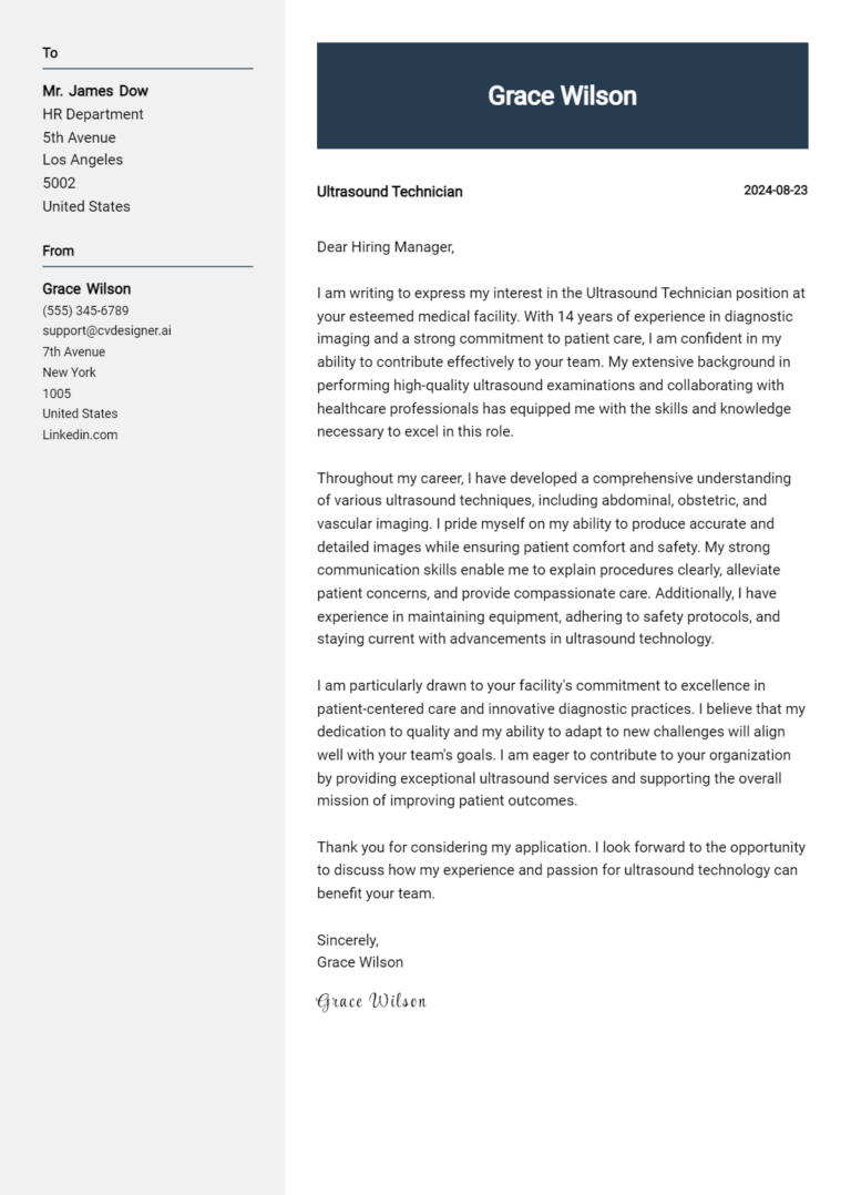 Ultrasound Technician Cover Letter Example for 2025: Expert Tips & Templates