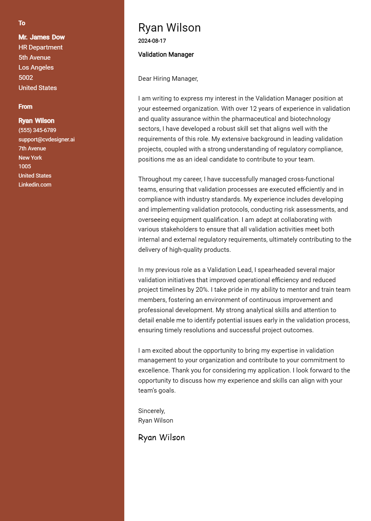 validation manager cover letter example