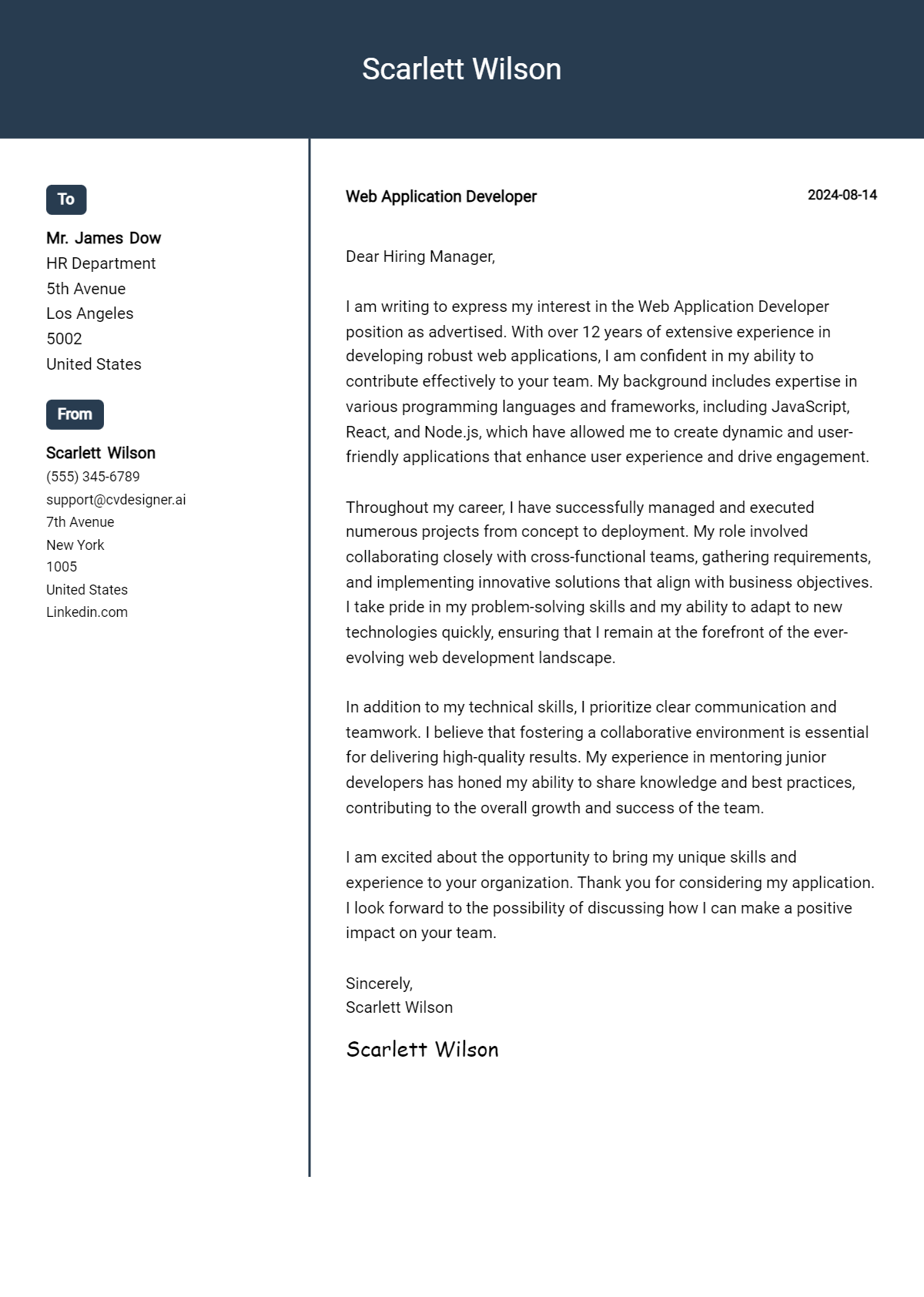 web application developer cover letter example