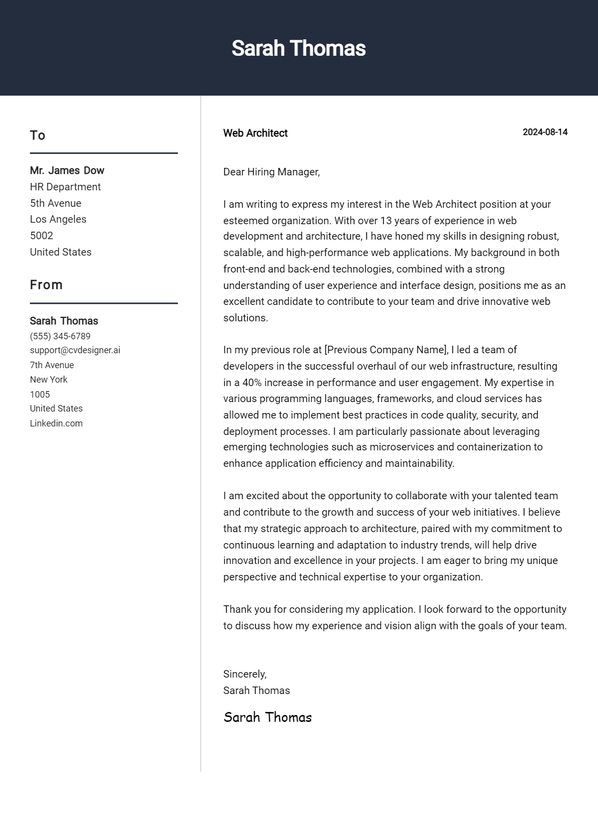 web architect cover letter example