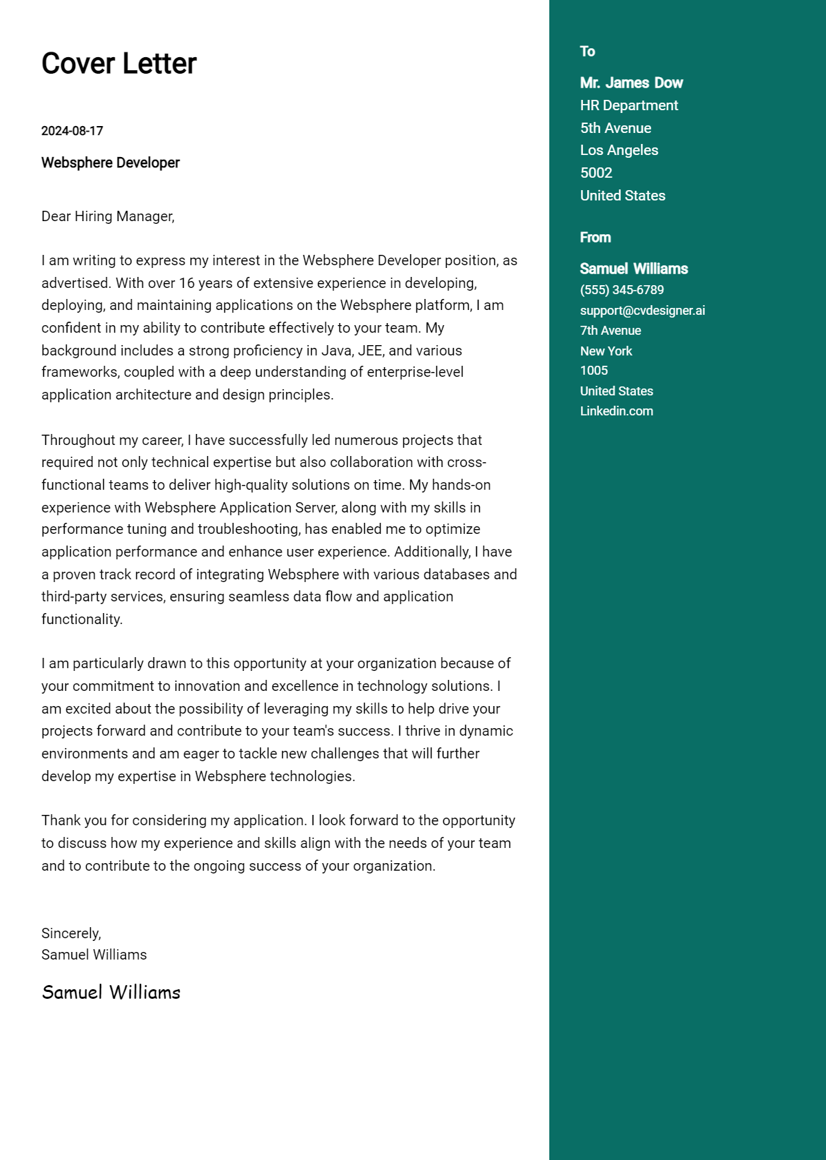 websphere developer cover letter example