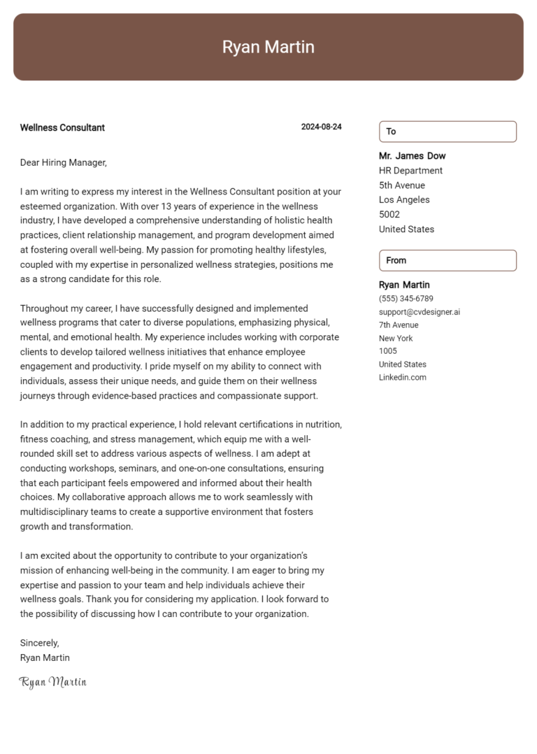 Wellness Consultant Cover Letter Examples and Templates for 2025 1 Wellness Consultant Cover Letter Examples and Templates for 2025