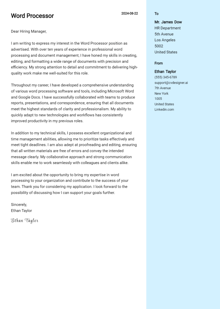 Word Processor Cover Letter Example for 2025: Proven Tips