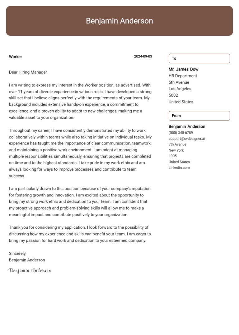 Worker Cover Letter Examples and Templates for 2025
