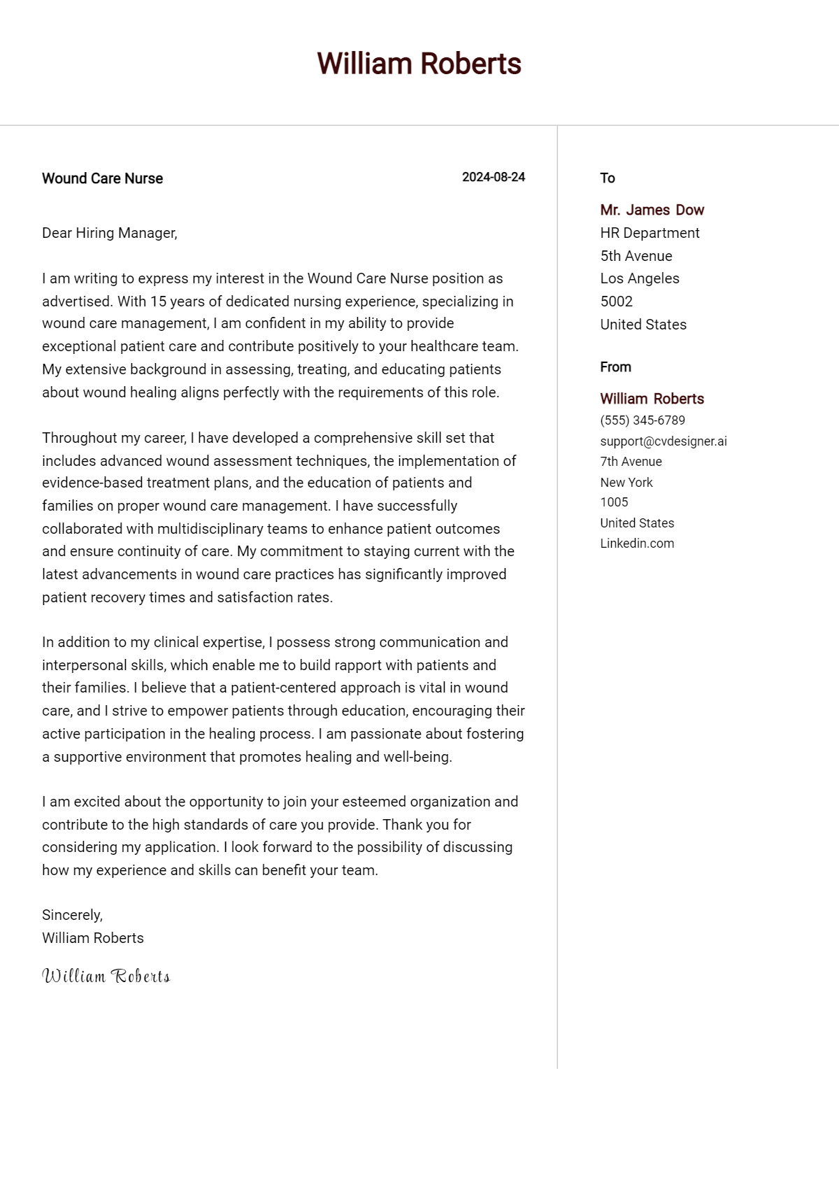 wound care nurse cover letter example