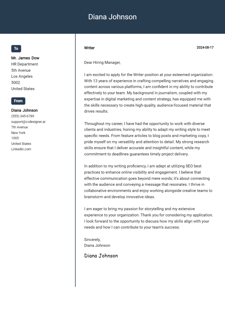 Writer Cover Letter Example for 2025: Expert Tips & Templates