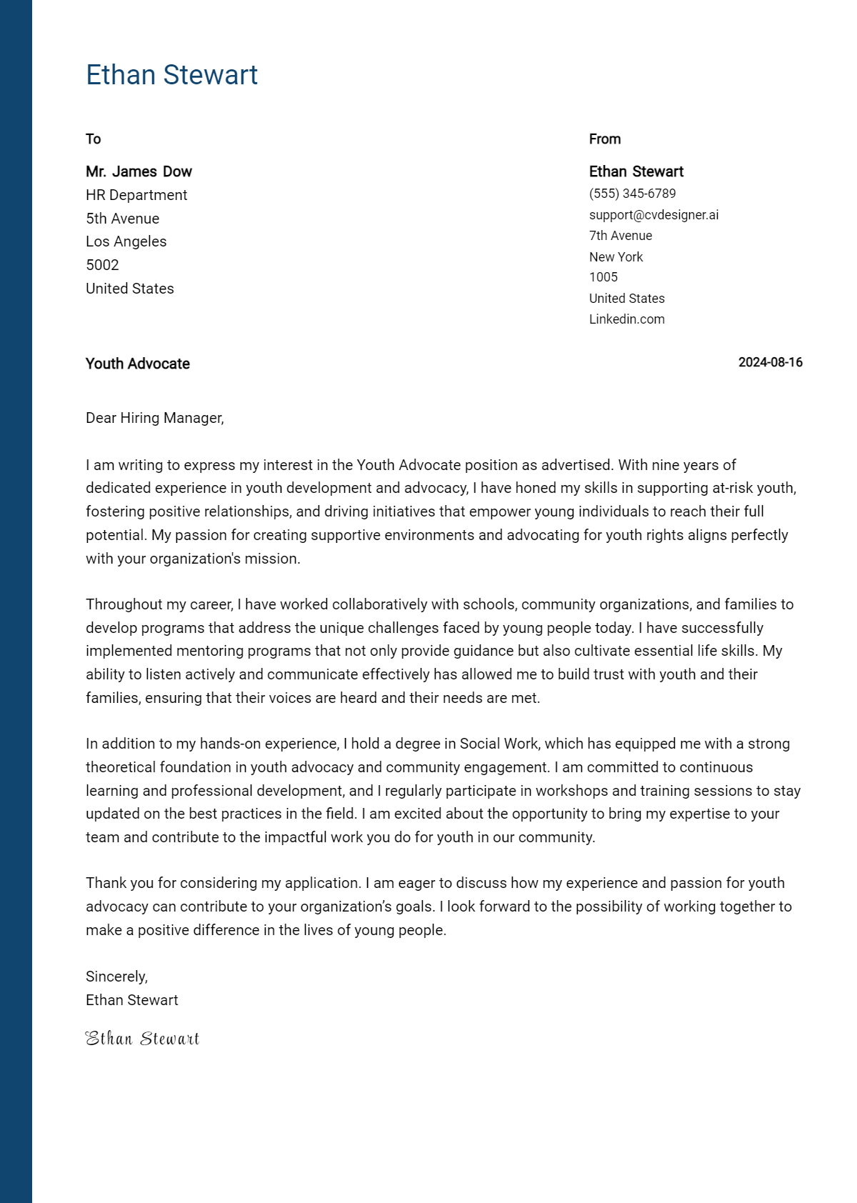 youth advocate cover letter example